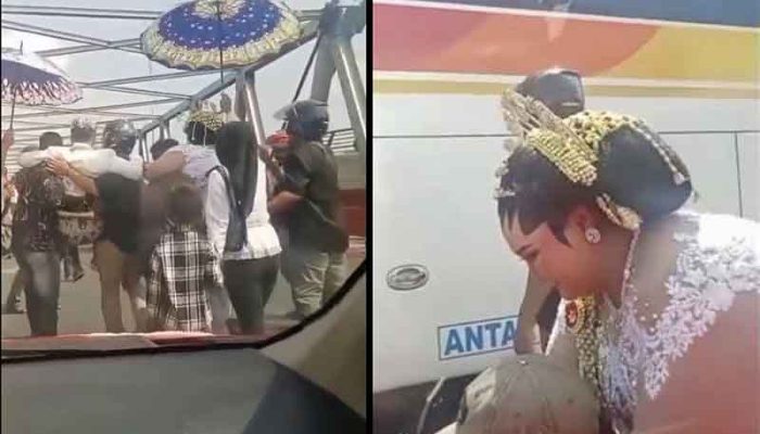 Viral! Pasangan Pengantin Digendong saat Melewati Kali Pemali, Mitosnya Biar Rumah Tangga Langgeng