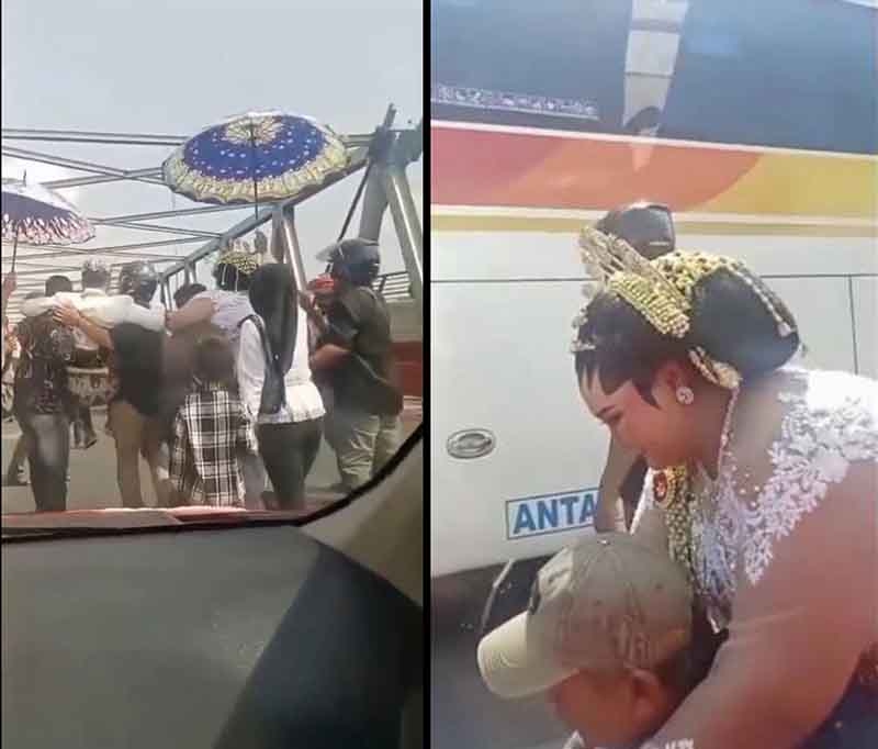 Viral! Pasangan Pengantin Digendong saat Melewati Kali Pemali, Mitosnya Biar Rumah Tangga Langgeng